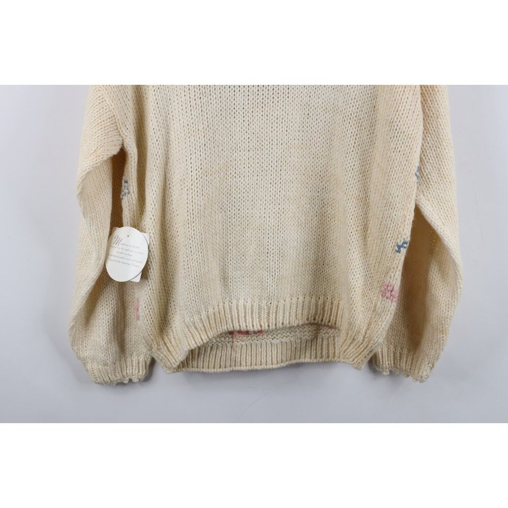 Deadstock Vintage 90s Streetwear Womens Medium Hand Knit Flower Floral Sweater - Picture 15 of 15